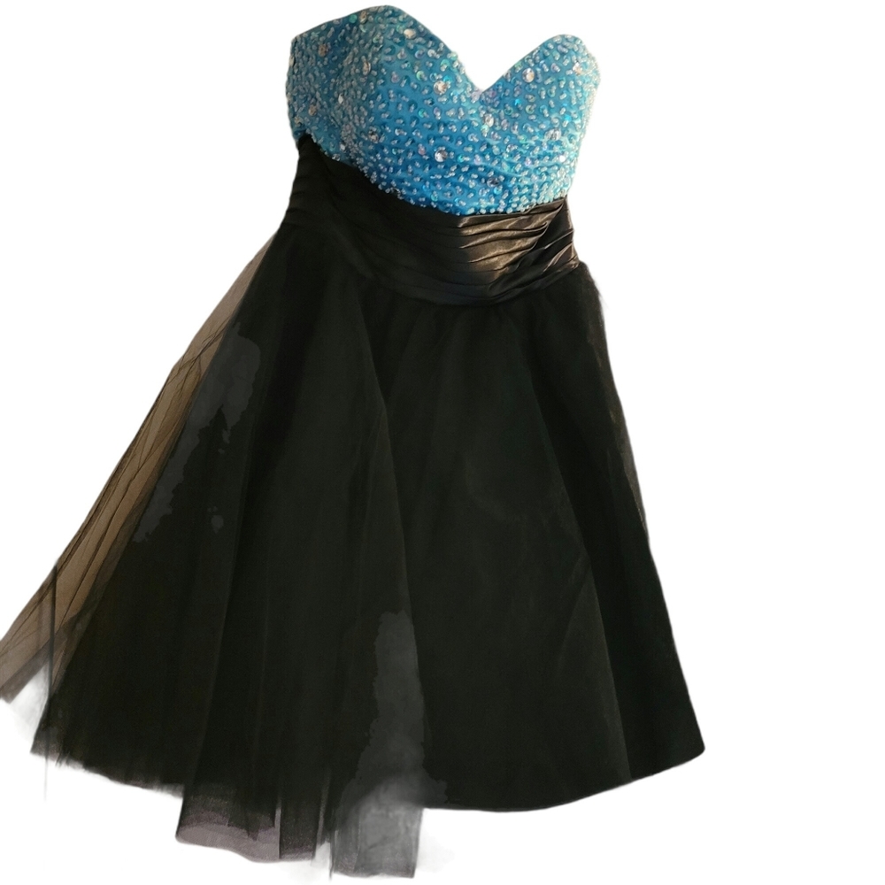 Strapless Black Dress with Blue